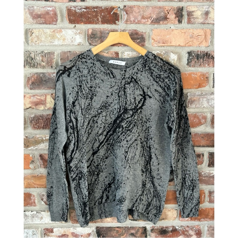 Kokun Gray Cashmere Printed Pullover Sweater, S